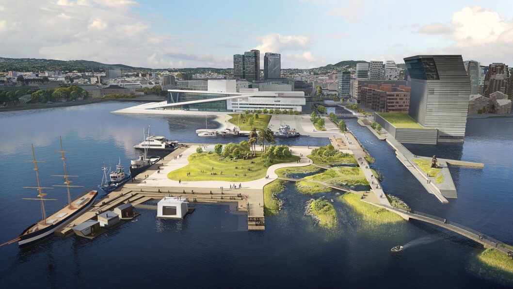 Slik kan området utenfor Operaen bli et friområde uten bygninger. Illustrasjon: Bjørvika utvikling/Link arkitektur Slik kan området utenfor Operaen bli et friområde uten bygninger. Illustrasjon: Bjørvika utvikling/Link arkitektur