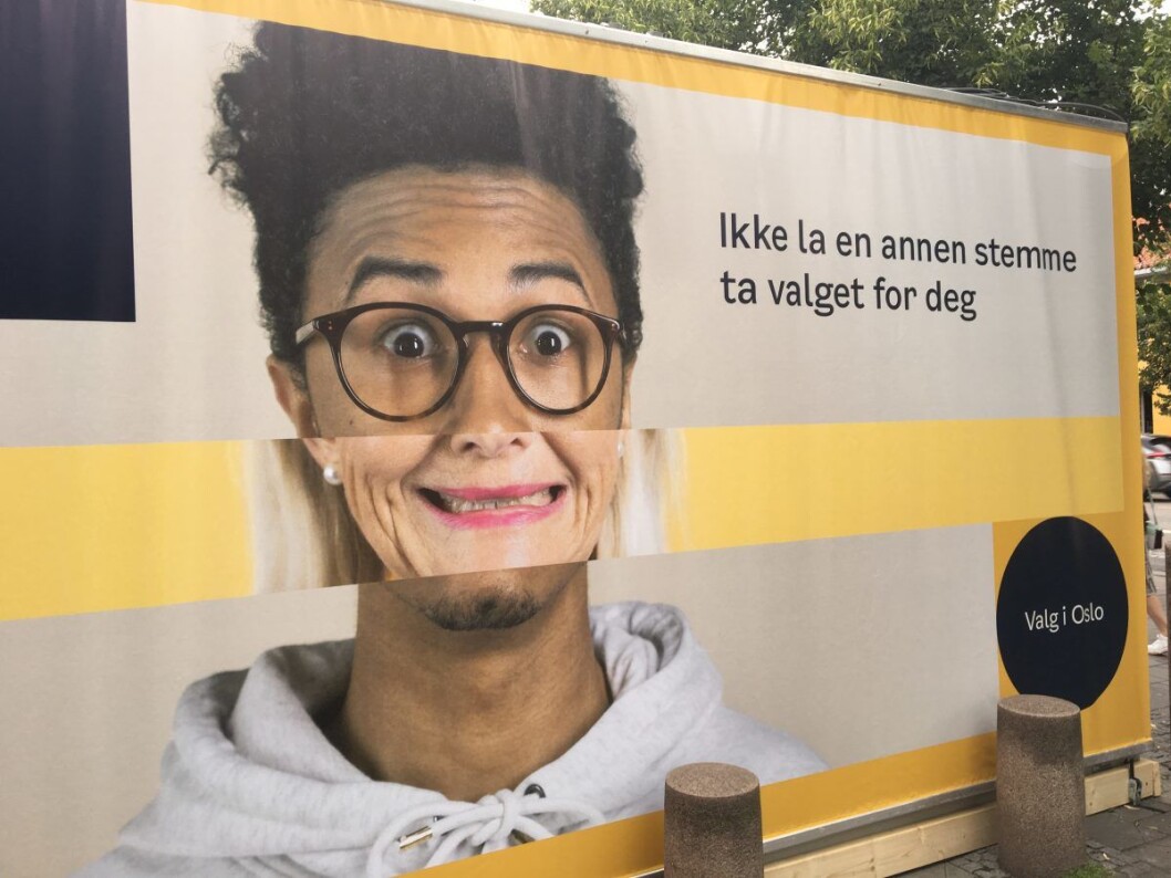 På denne måten oppfordrer Oslo kommune velgerne om å delta i årets valg. Foto: Vegard Velle På denne måten oppfordrer Oslo kommune velgerne om å delta i årets valg. Foto: Vegard Velle