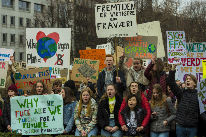 40.000 elever viste sin bekymring for fremtiden foran Stortinget i våres. Dette bildet er fra fjorårets klimastreik. Foto: Morten Lauveng Jørgensen 40.000 elever viste sin bekymring for fremtiden foran Stortinget i våres. Dette bildet er fra fjorårets klimastreik. Foto: Morten Lauveng Jørgensen