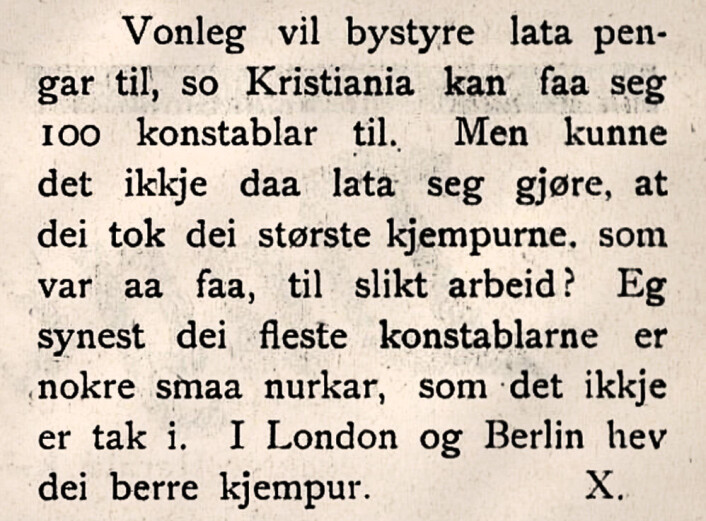 Tidlig forslag til politireform. Leserinnlegg til hovedstadens nynorskavis Den 17de Mai, 1898 Tidlig forslag til politireform. Leserinnlegg til hovedstadens nynorskavis Den 17de Mai, 1898
