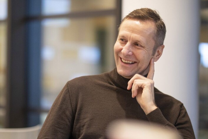 Nicolai Riise, administrerende direktør i Mad arkitekter, i et lystig øyeblikk inne på Domus Juridica. Foto: Olav Helland Nicolai Riise, administrerende direktør i Mad arkitekter, i et lystig øyeblikk inne på Domus Juridica. Foto: Olav Helland