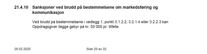 Punktet i kontraktsforslaget viser til hva størrelsen på boten skal være dersom en av Ruters underleverandører uttaler seg i media. Punktet i kontraktsforslaget viser til hva størrelsen på boten skal være dersom en av Ruters underleverandører uttaler seg i media.