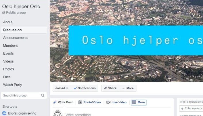 Facebookgruppen Oslo hjelper Oslo har på kort tid fått over 37.000 medlemmer. Facebookgruppen Oslo hjelper Oslo har på kort tid fått over 37.000 medlemmer.