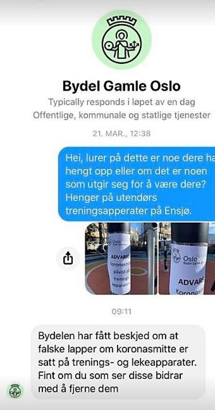 Slik ser responsen fra bydel Gamle Oslo ut inne på Facebook. Slik ser responsen fra bydel Gamle Oslo ut inne på Facebook.