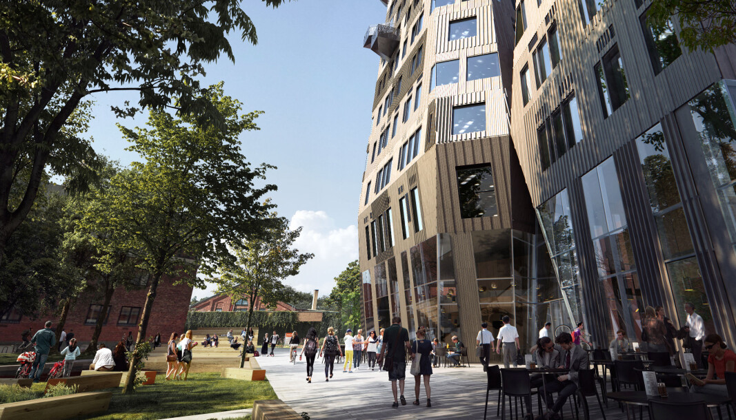 Slik forestiller ariktekt Snøhetta at det vil se ut på Gullhaug torg når det nye bygget står klart. Slik forestiller ariktekt Snøhetta at det vil se ut på Gullhaug torg når det nye bygget står klart.