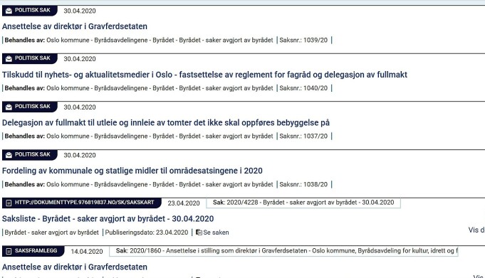 Det er i denne oversikten på eInnsyn Ivar Johansen nå ber om at også interne dokumenter for saksforberedelse gjøres tilgjengelig for Oslos befolkning. Det er i denne oversikten på eInnsyn Ivar Johansen nå ber om at også interne dokumenter for saksforberedelse gjøres tilgjengelig for Oslos befolkning.