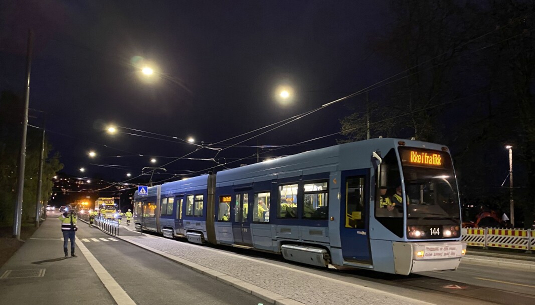 Bildet er fra vellykket testkjøring av den oppgraderte trikketraseen fra Storo til Kjelsås sist onsdag. Bildet er fra vellykket testkjøring av den oppgraderte trikketraseen fra Storo til Kjelsås sist onsdag.