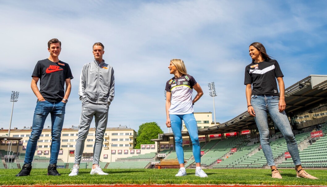 Fra venstre; brødrene Jakob og Filip Ingebrigtsen, Therese Johaug og Amalie Iuel under Bislett Alliansens pressekonferanse om Impossible Games på Bislett stadion i Oslo tirsdag. Fra venstre; brødrene Jakob og Filip Ingebrigtsen, Therese Johaug og Amalie Iuel under Bislett Alliansens pressekonferanse om Impossible Games på Bislett stadion i Oslo tirsdag.