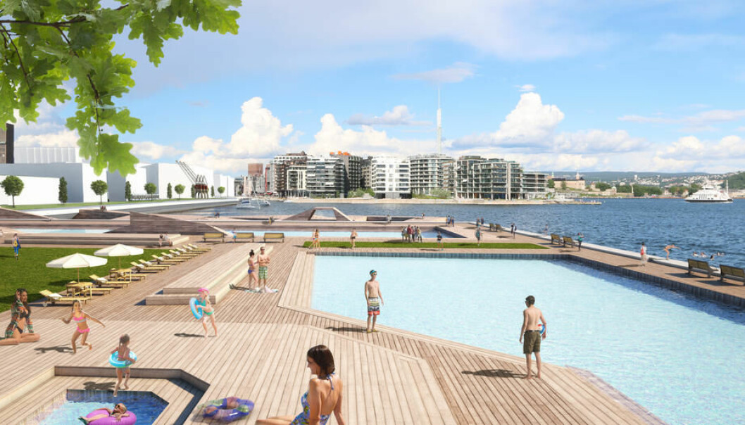 Et sjøbad og en strandpark er tegnet inn i Filipstad-planen.