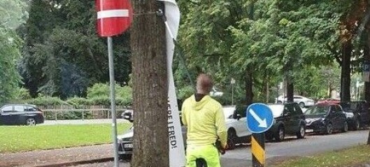 Kommunen tok ned bannere mot sykkelvei i Gyldenløves gate. Aksjonister lover å trosse kommunen. — Skal opp igjen i morgen