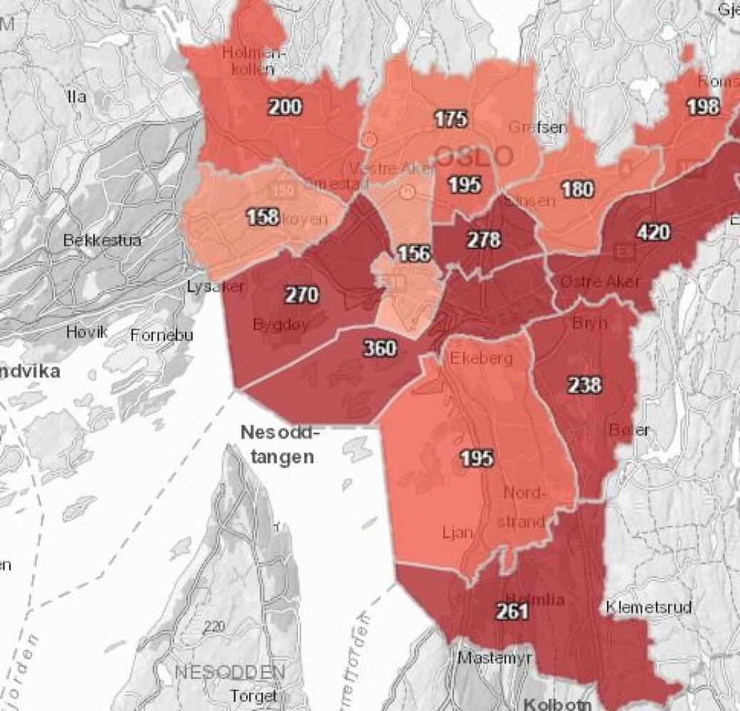 Oversikt over antallet personer registrert med koronasmitte i Oslos bydeler. Oversikt over antallet personer registrert med koronasmitte i Oslos bydeler.