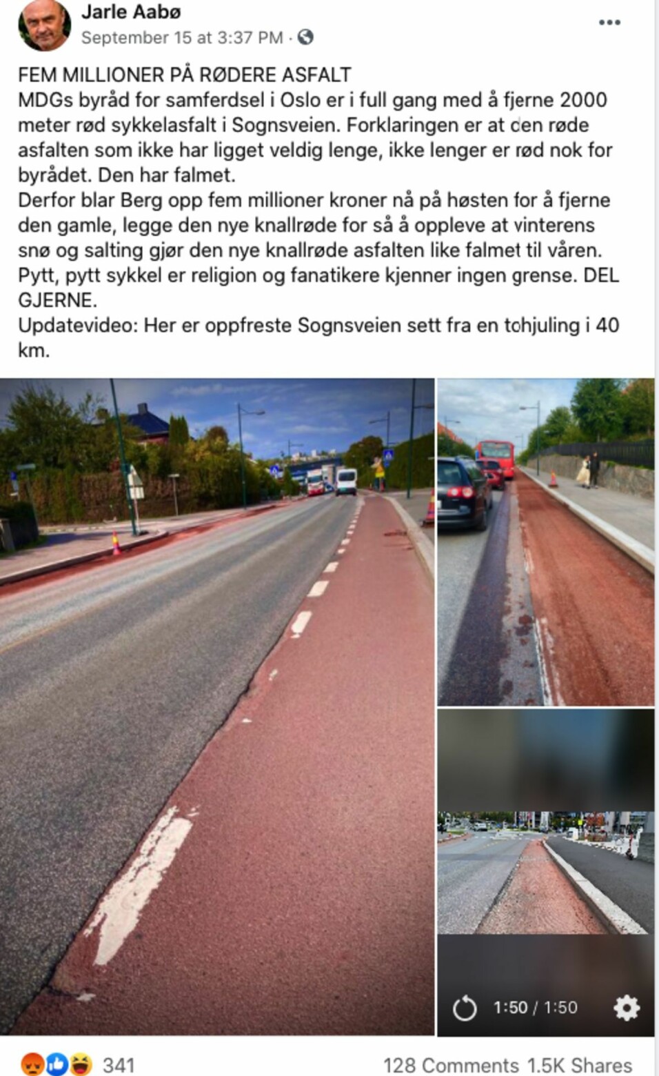 Skjermdump: Jarle Aabøes Facebook-vegg.