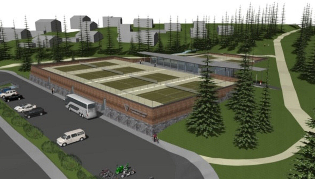 Holmenkollen Tennisklubbs planlagte tennisanlegg på Bautatomten. Holmenkollen Tennisklubbs planlagte tennisanlegg på Bautatomten.