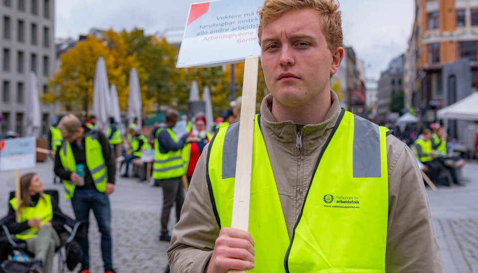 Haakon Melhus (23) jobber som vekter i Securitas, men deltar i sin første streik.