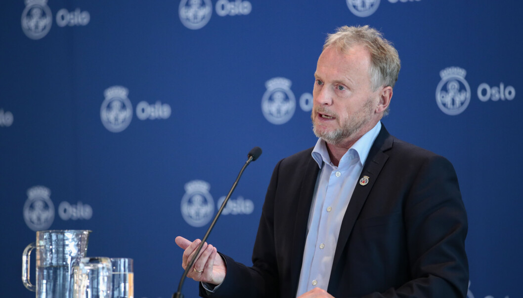 Byrådsleder Raymond Johansen på pressekonferansen i Oslo rådhus torsdag ettermiddag. Byrådsleder Raymond Johansen på pressekonferansen i Oslo rådhus torsdag ettermiddag.