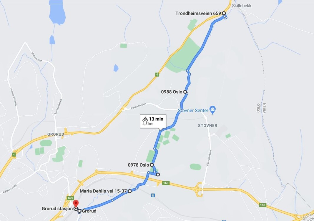 Rutesporet i Google maps. Rutesporet i Google maps.