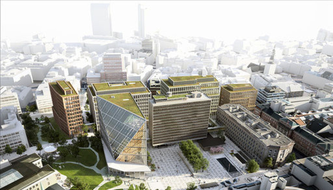 Illustrasjon. Oversiktsbilde av det nye regjeringskvartalet. Planlagt byggestart er neste år, med ferdigstillelse i 2029. Illustrasjon. Oversiktsbilde av det nye regjeringskvartalet. Planlagt byggestart er neste år, med ferdigstillelse i 2029.