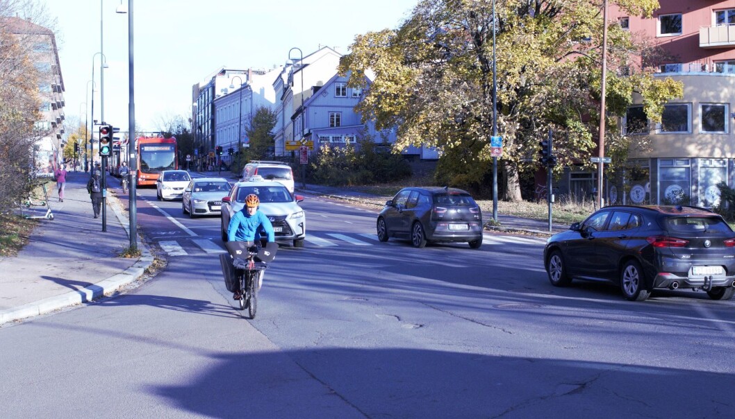Trafikken går i ett på Galgeberg. På den andre siden av hundeparken kjører det også biler, og tog. Trafikken går i ett på Galgeberg. På den andre siden av hundeparken kjører det også biler, og tog.