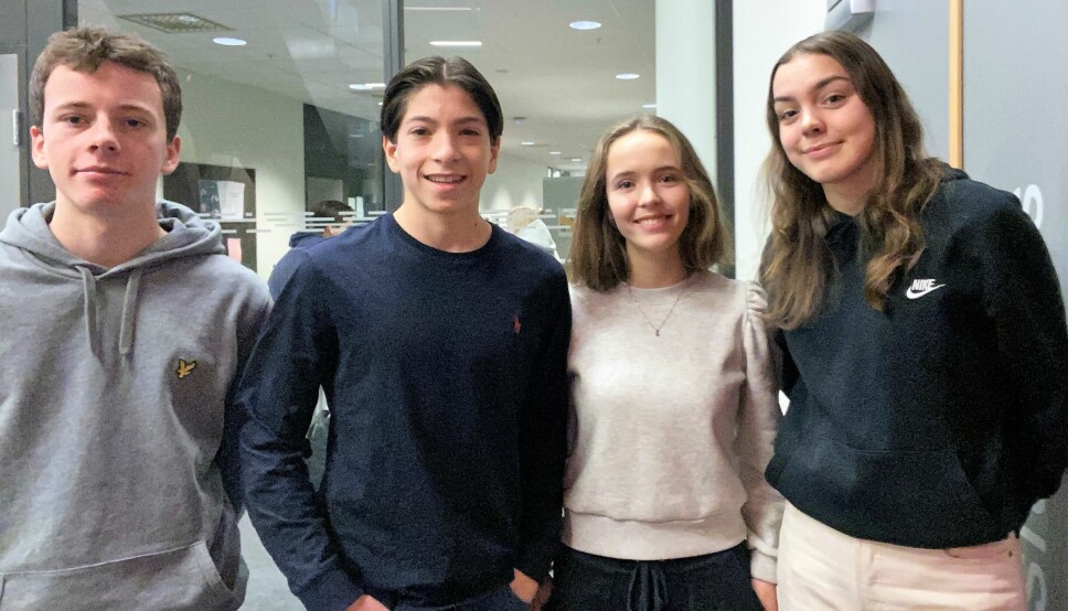 Jonas Nilsen Fagerhaug (16), Philip Melchior (16), Marte Fjeldstad (16) og Nikoline Eriksen Sletvold (16) fikk en 3. plass under finalen i osloregionens innovasjonscamp 2020.