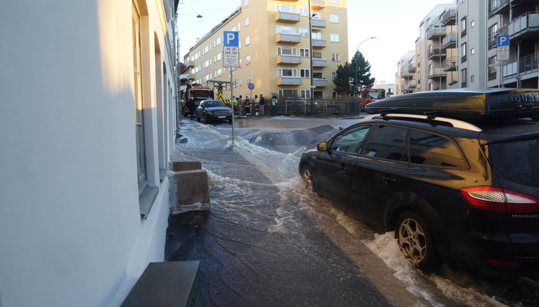 Bildet er fra en vannlekkasje i Maridalsveien i februar i fjor. Bildet er fra en vannlekkasje i Maridalsveien i februar i fjor.