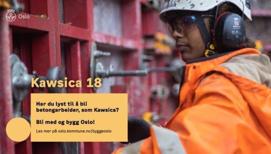 Jenter på byggeplass burde ikke være en «big deal» i 2021. Men fremdeles finner du flest kvinner i omsorgsyrker, mens menn bygger landet, sier Kawsica Rashasingham (18). Jenter på byggeplass burde ikke være en «big deal» i 2021. Men fremdeles finner du flest kvinner i omsorgsyrker, mens menn bygger landet, sier Kawsica Rashasingham (18).