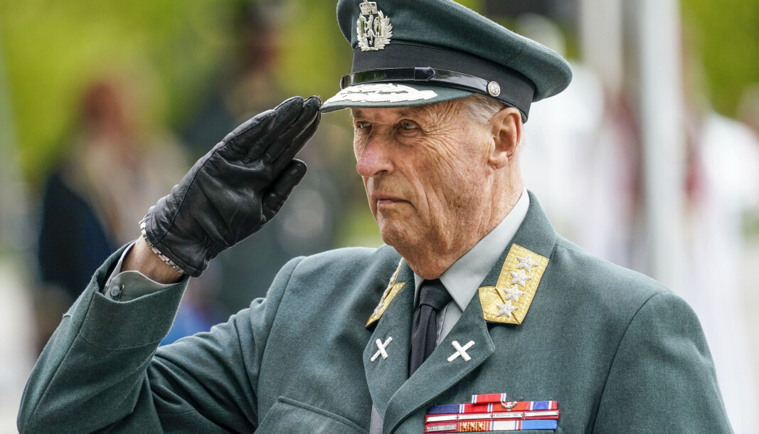 Kong Harald blir ikke å se på Nasjonalmonumentet på Akershus festning under markeringen av 8. mai. Kong Harald blir ikke å se på Nasjonalmonumentet på Akershus festning under markeringen av 8. mai.