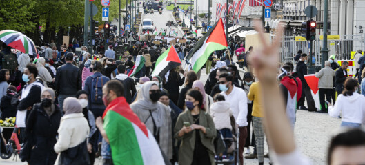 Eidsvolls plass: To til tre tusen mennesker demonstrerte mot israelske angrep på Palestina Eidsvolls plass: To til tre tusen mennesker demonstrerte mot israelske angrep på Palestina