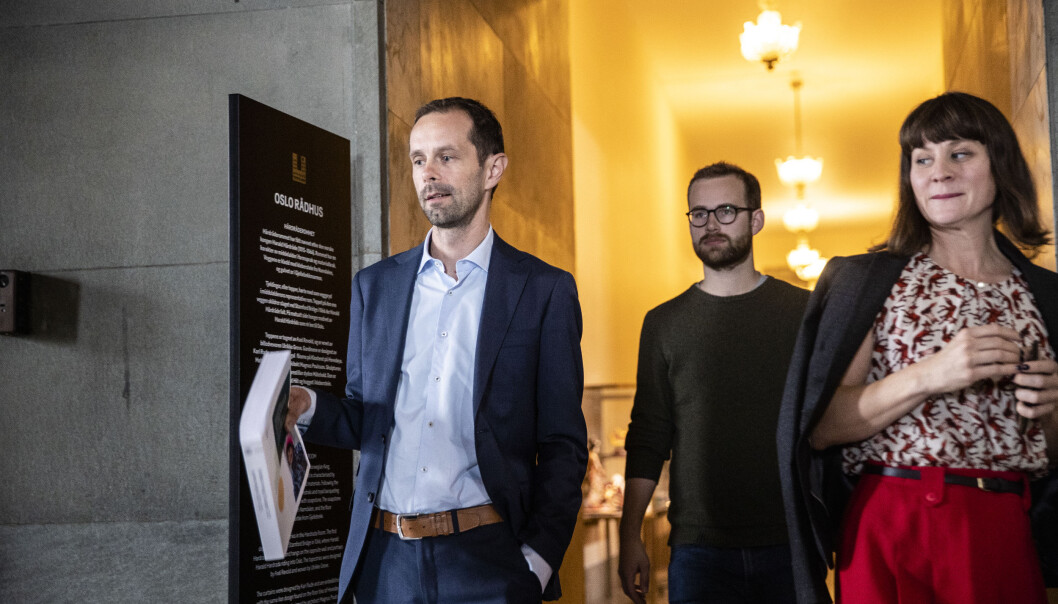 Hallstein Bjercke (tv), Venstres gruppeleder i Oslo bystyre, åpner for å overta for Rødt som byrådets samarbeidsparti. Hallstein Bjercke (tv), Venstres gruppeleder i Oslo bystyre, åpner for å overta for Rødt som byrådets samarbeidsparti.