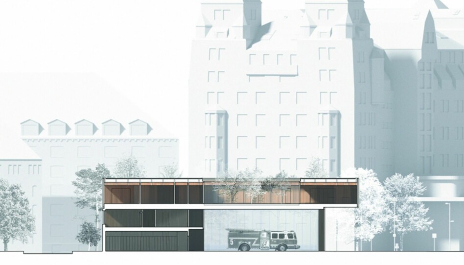 Den nye brannstasjonen vant en åpen arkitektkonkurranse med 103 innsendte forslag. Vinneren var det danske arkitektkontoret Gottlieb Paludan Architects.
