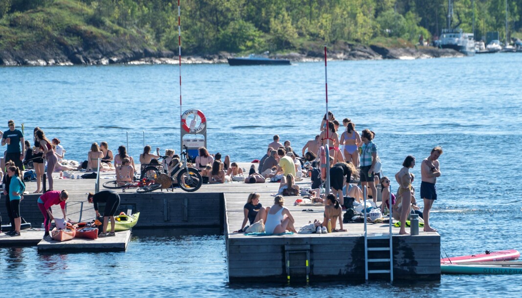 Sørenga i Oslo er et populært badested, her fra en solskinnsdag i slutten av mai. Sørenga i Oslo er et populært badested, her fra en solskinnsdag i slutten av mai.