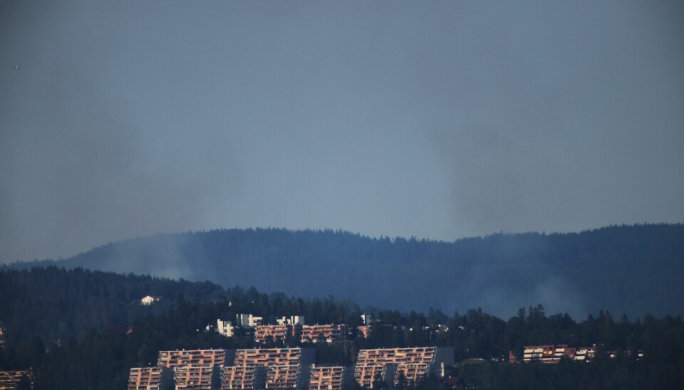 Røyken fra skogbrannen kunne sees både fra Oslofjorden og fra Asker. Her sett fra Hvalstad. Foto: Ørn Borgen / NTB