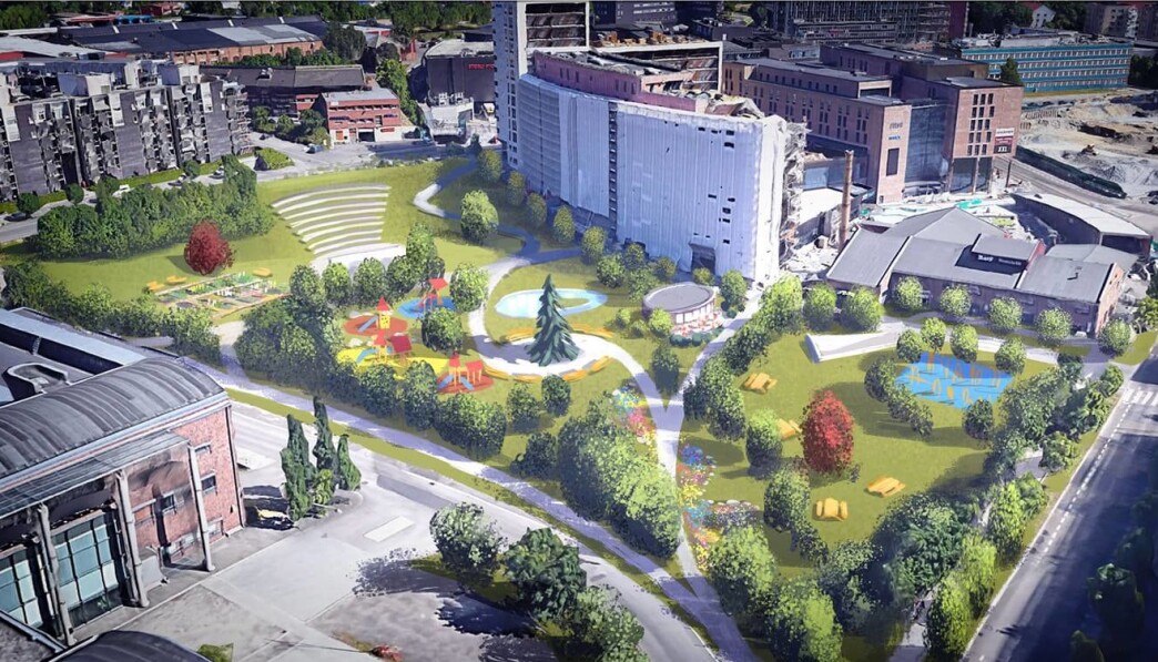 Denne skissen er laget av Endre Skandfer for Aksjonsgruppa Ja til stor park i Nydalen. Den viser gruppas forslag til park i Sandakerveien 113-119 Illustrasjon: Endre Skandfer Denne skissen er laget av Endre Skandfer for Aksjonsgruppa Ja til stor park i Nydalen. Den viser gruppas forslag til park i Sandakerveien 113-119 Illustrasjon: Endre Skandfer