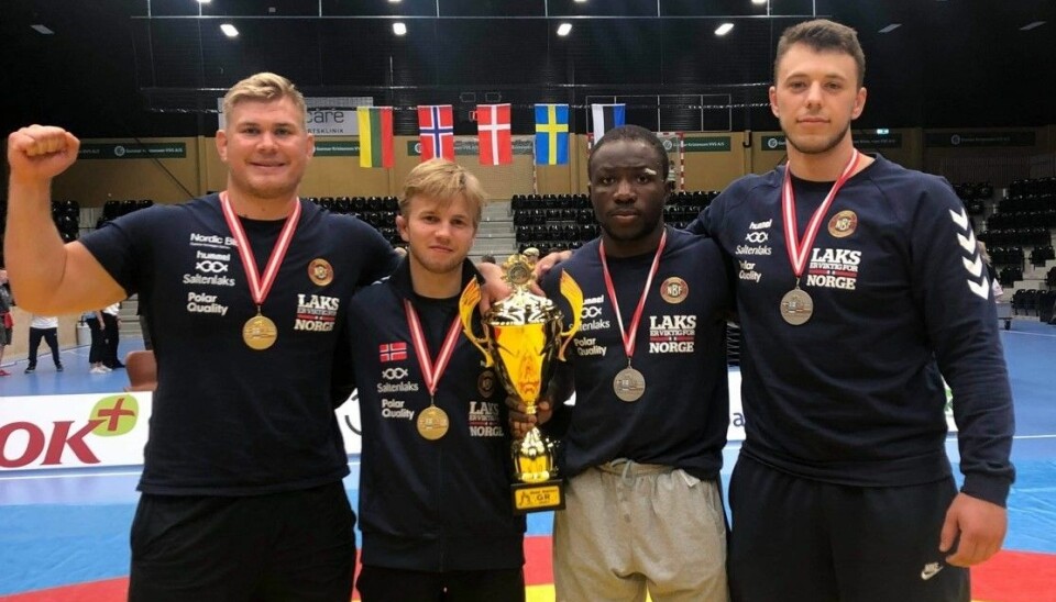 Fra v; Oskar «Tåsenplogen» Marvik (130kg), Snorre Harsem Lund (60kg), Exauce Mukubu (77kg) og Nikola Milatovic (130kg).