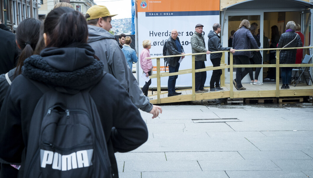 Rekordmange har forhåndsstemt i Oslo, her fra Egertorget. Rekordmange har forhåndsstemt i Oslo, her fra Egertorget.