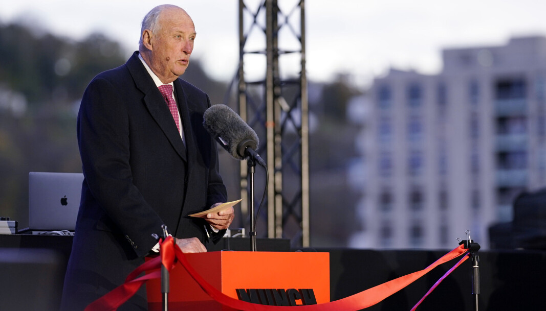 Kong Harald taler under åpningen av nye Munch i Oslo. Kong Harald taler under åpningen av nye Munch i Oslo.