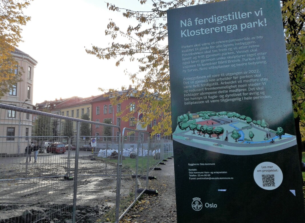 Klosterenga park og åpningen av Hovinbekken er et omfattende arbeid. Klosterenga park og åpningen av Hovinbekken er et omfattende arbeid.