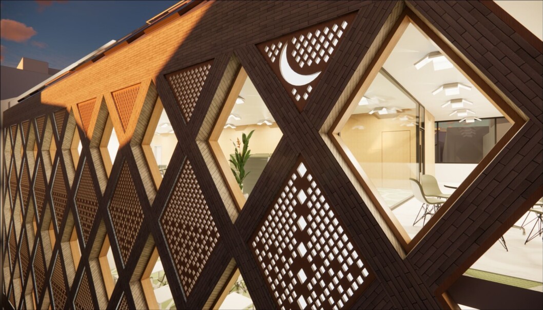 Det nye bygget kombinerer norsk og islamsk arkitektur. Det nye bygget kombinerer norsk og islamsk arkitektur.