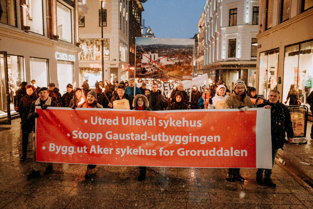 Fakkeltog for sykehusene i Oslo februar 2019. Legg merke til at krysset over Gaustad sykehus. Fakkeltog for sykehusene i Oslo februar 2019. Legg merke til at krysset over Gaustad sykehus.