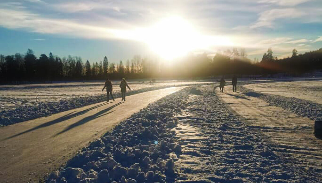 En trasé for skøytende og en for folk som vil gå til fots på Sognsvann. En trasé for skøytende og en for folk som vil gå til fots på Sognsvann.