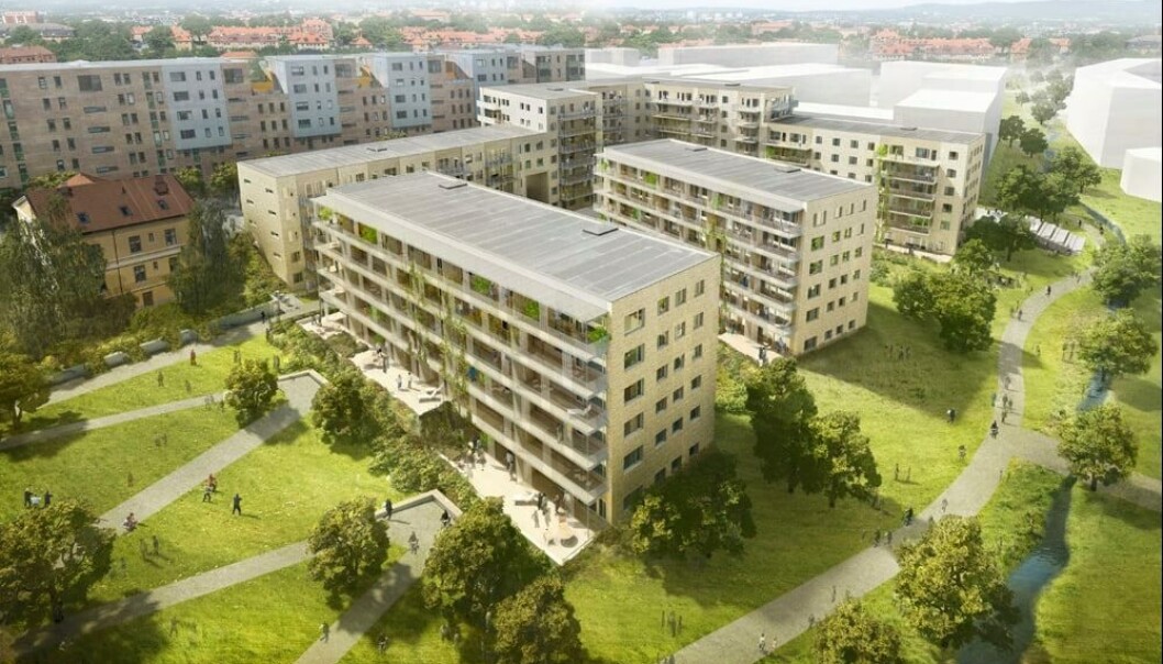 Slik ble boligkjøpere forespeilet at det skulle bli på Ensjø i ett av prospektene før noe var bygget ferdig. Slik ble boligkjøpere forespeilet at det skulle bli på Ensjø i ett av prospektene før noe var bygget ferdig.