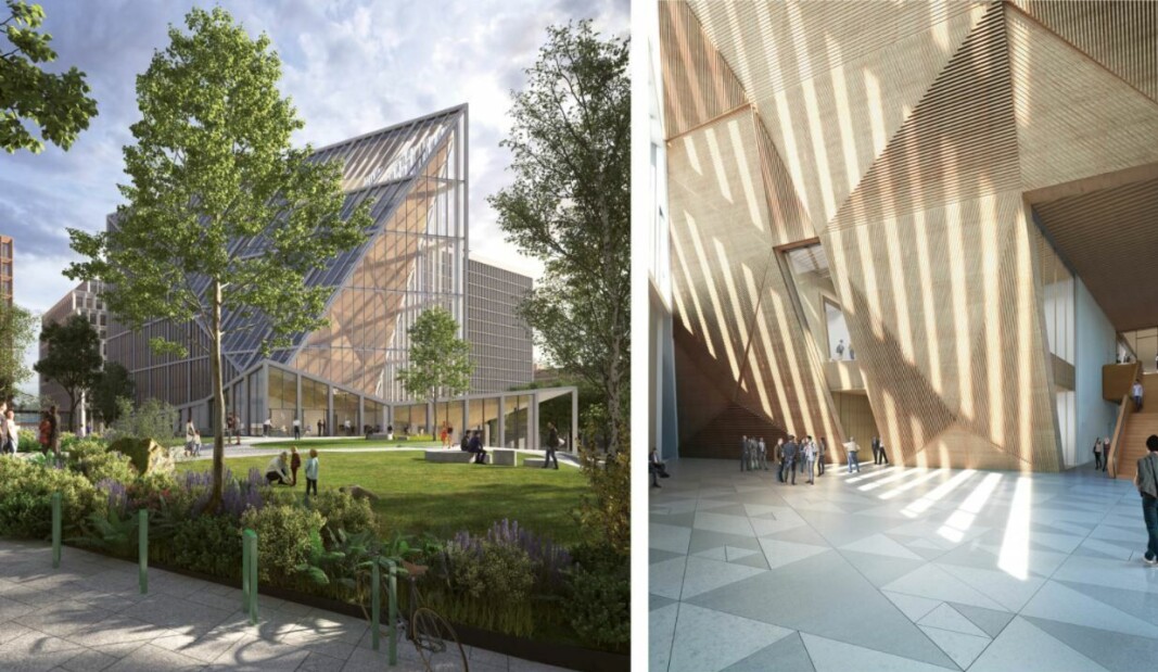 To av stedene hvor KORO vil vil presentere kunst. T.v: Kafeen på vestsiden av A-blokken mot tidligere Deichmanske bibliotek, blir en ny sosial møteplass i Oslo sentrum som vil være tilgjengelig for alle. T.h: Pyramiderommet befinner seg innenfor sikkerhetsslusene ved hovedinngangen til A-blokken, men det 40 meter høye rommet er synlig fra utsiden. To av stedene hvor KORO vil vil presentere kunst. T.v: Kafeen på vestsiden av A-blokken mot tidligere Deichmanske bibliotek, blir en ny sosial møteplass i Oslo sentrum som vil være tilgjengelig for alle. T.h: Pyramiderommet befinner seg innenfor sikkerhetsslusene ved hovedinngangen til A-blokken, men det 40 meter høye rommet er synlig fra utsiden.