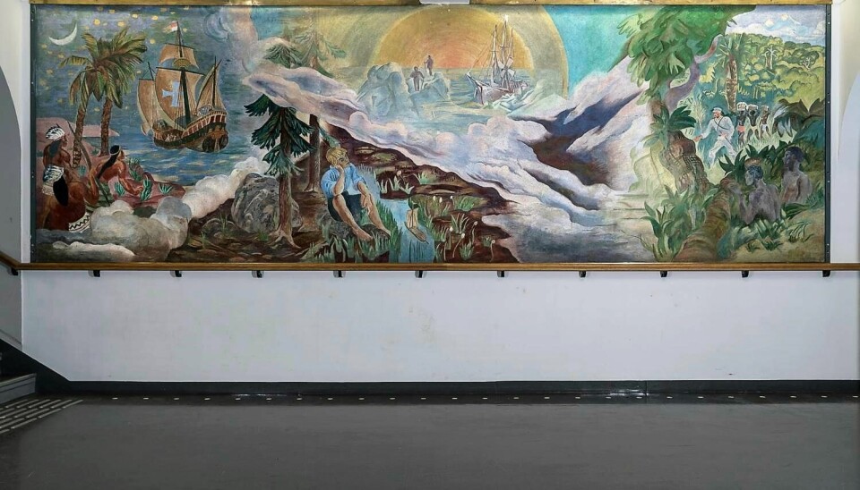 Fresken «Geografien» henger på Hersleb videregående skole og er laget av Axel Revold i 1927.