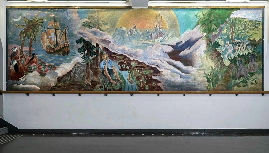 Fresken Geografien henger på Hersleb videregående skole og er laget av Axel Revold i 1927.