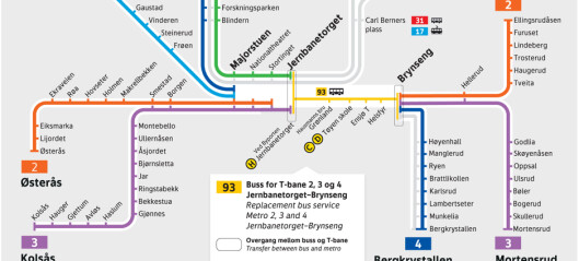 T-banen Jernbanetorget og Brynseng/Økern/Ringen stenger på kveldstid fra søndag-torsdag