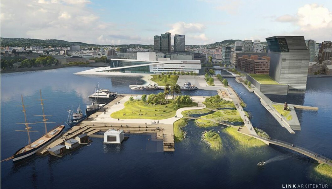 Slik så arkitektfirmaet Link arkitekter for seg et framtidig friområde på Sukkerbiten Slik så arkitektfirmaet Link arkitekter for seg et framtidig friområde på Sukkerbiten
