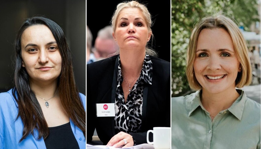 Fra venstre: Seher Aydar (Rødt), Cecilie Lyngby (Folkets Parti) og Marit Vea (Venstre) er alle svært kritiske til Fornebubane-kompromisset Fra venstre: Seher Aydar (Rødt), Cecilie Lyngby (Folkets Parti) og Marit Vea (Venstre) er alle svært kritiske til Fornebubane-kompromisset