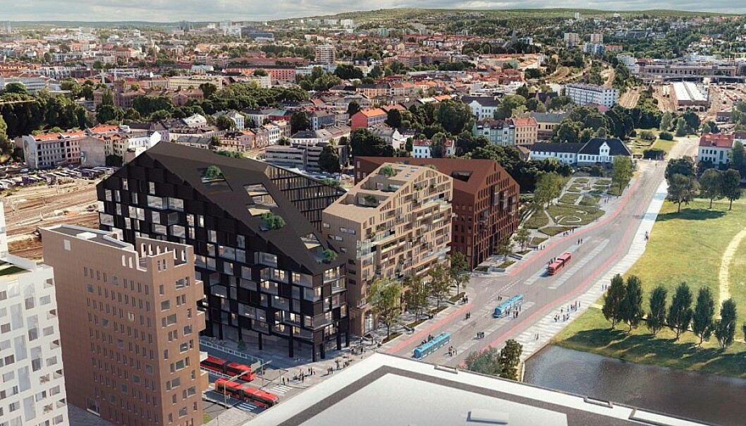 Dette er ett av tre utbyggingsdforslag fra Oslo S Utvikling og Hav Eiendom på den siste ubebygde tomta mellom Gamlebyen og Bjørvika.