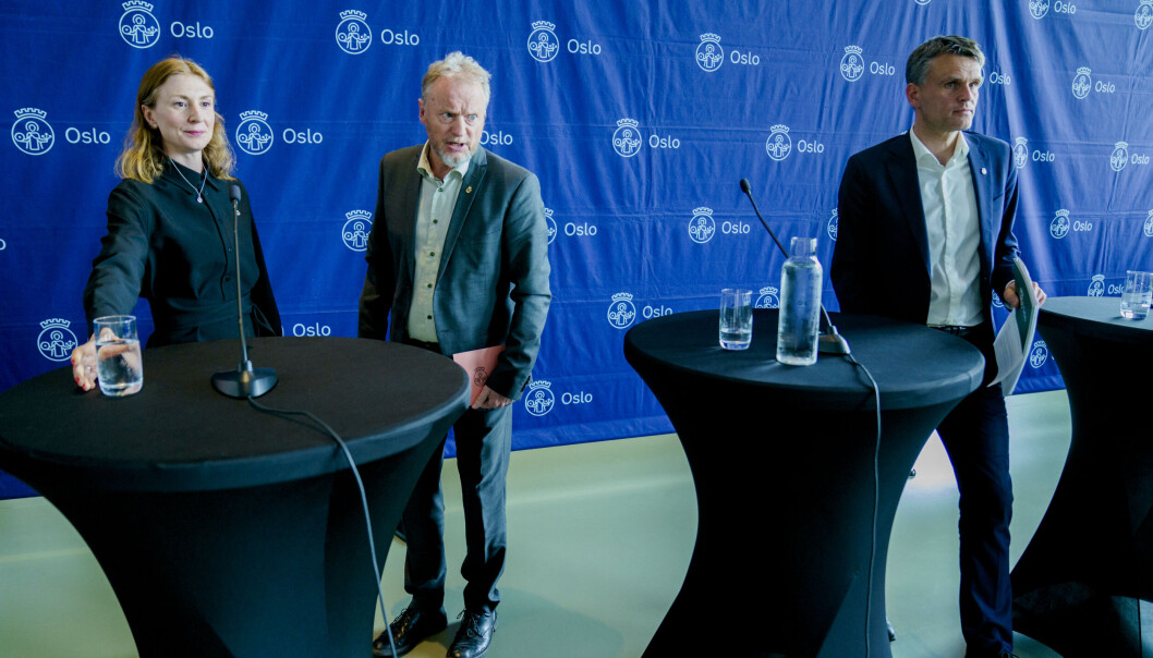 Oppvekst- og kunnskapsbyråd Sunniva Holmås Eidsvoll, byrådsleder Raymond Johansen og finansbyråd Einar Wilhelmsen på pressekonferansen om revidert Oslo-budsjett for 2022. Foto: Stian Lysberg Solum / NTB Oppvekst- og kunnskapsbyråd Sunniva Holmås Eidsvoll, byrådsleder Raymond Johansen og finansbyråd Einar Wilhelmsen på pressekonferansen om revidert Oslo-budsjett for 2022. Foto: Stian Lysberg Solum / NTB