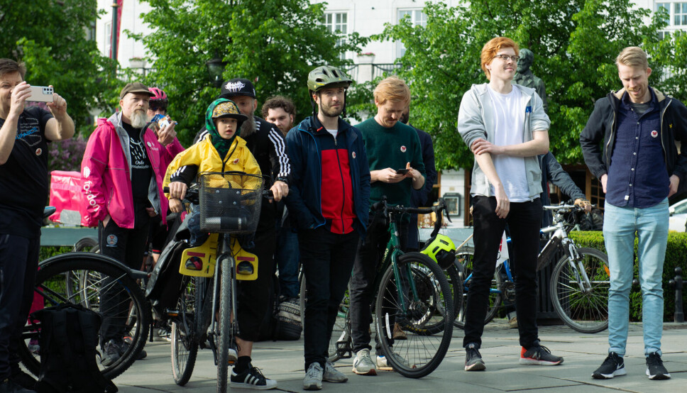 Oslos sykkelentusiaster møttes på Eidsvolls plass i kveld.