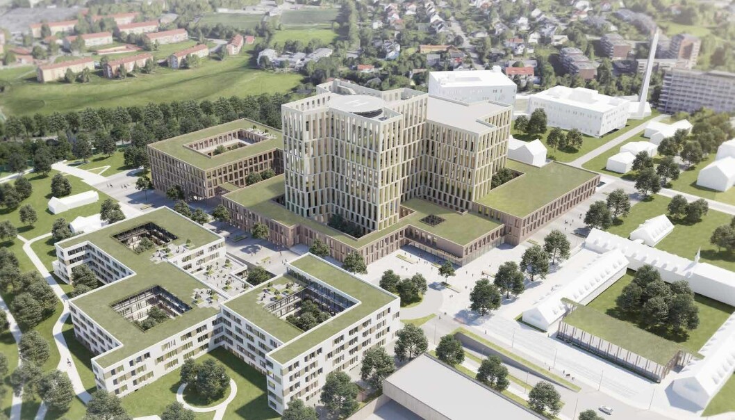 Skisseforslag til det nye Aker sykehus, som er planlagt å stå ferdig i 2030.